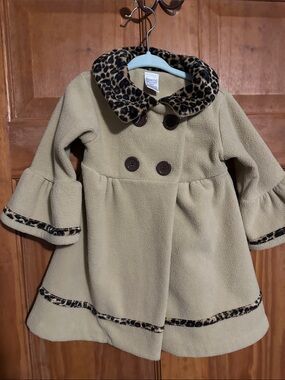 Starting Out Beige Pea Coat with Leopard Trim
